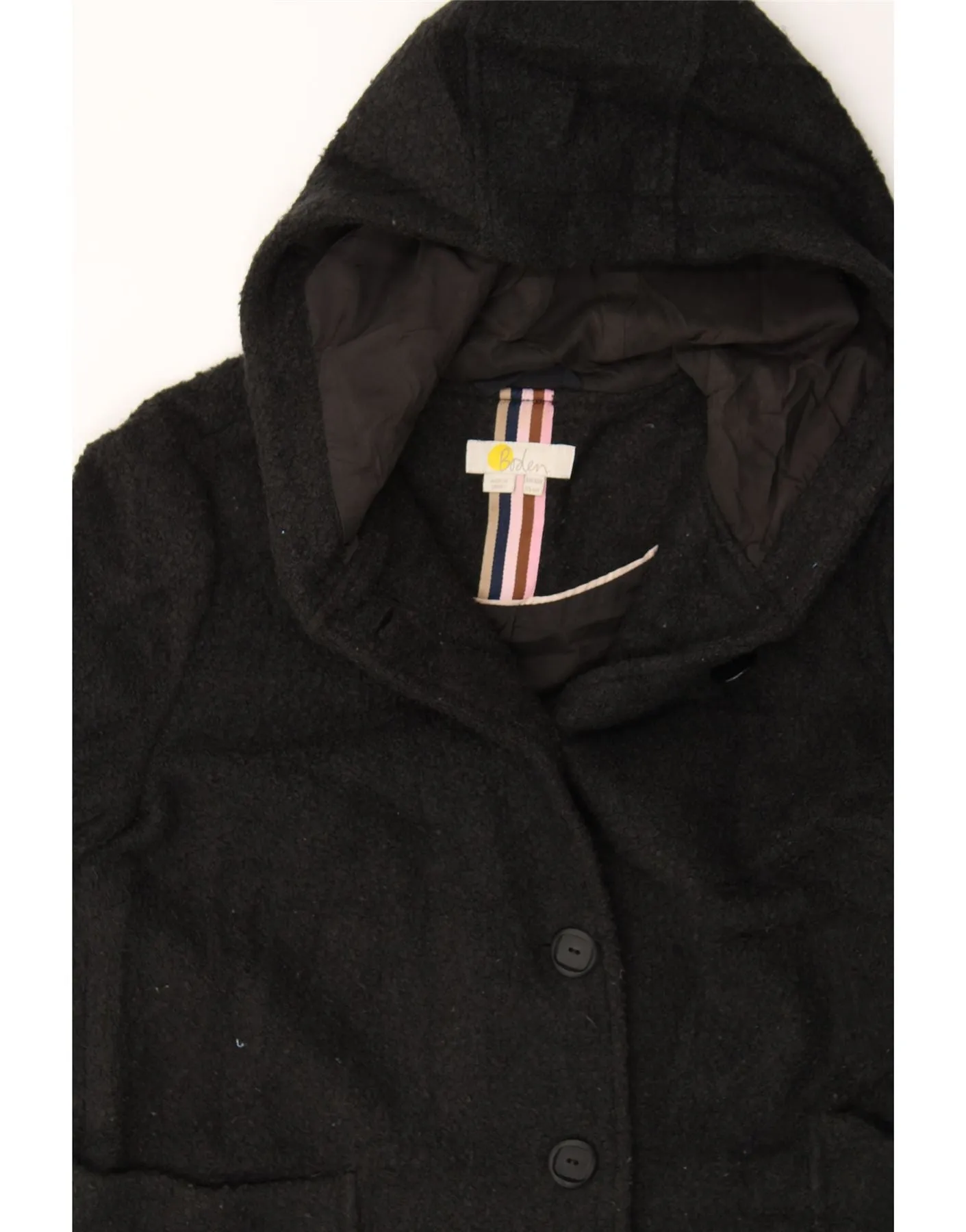 BODEN Womens Hooded Overcoat UK 10 Small  Black Acrylic
