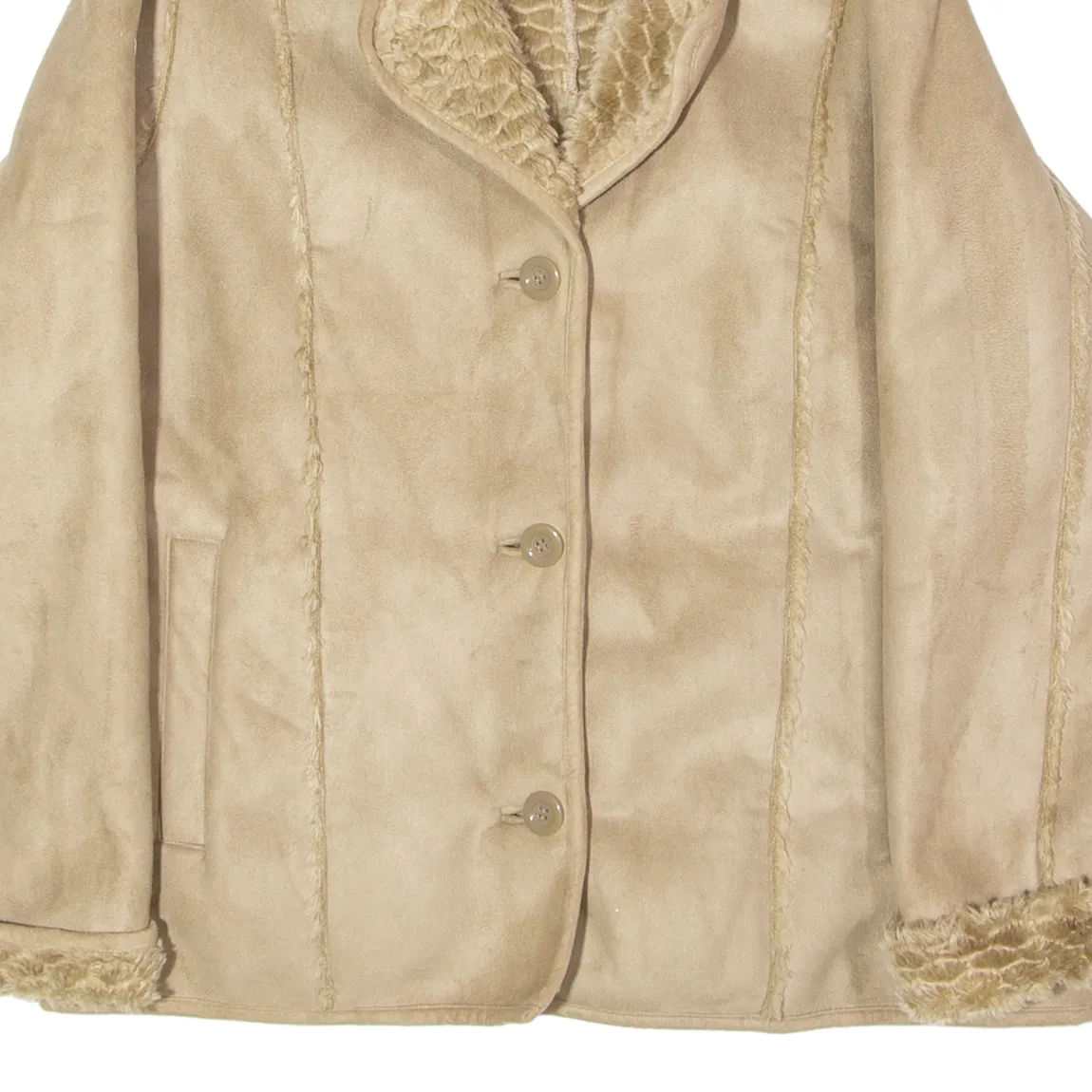 BREAK Womens Overcoat Coat Brown Shearling Faux Suede M
