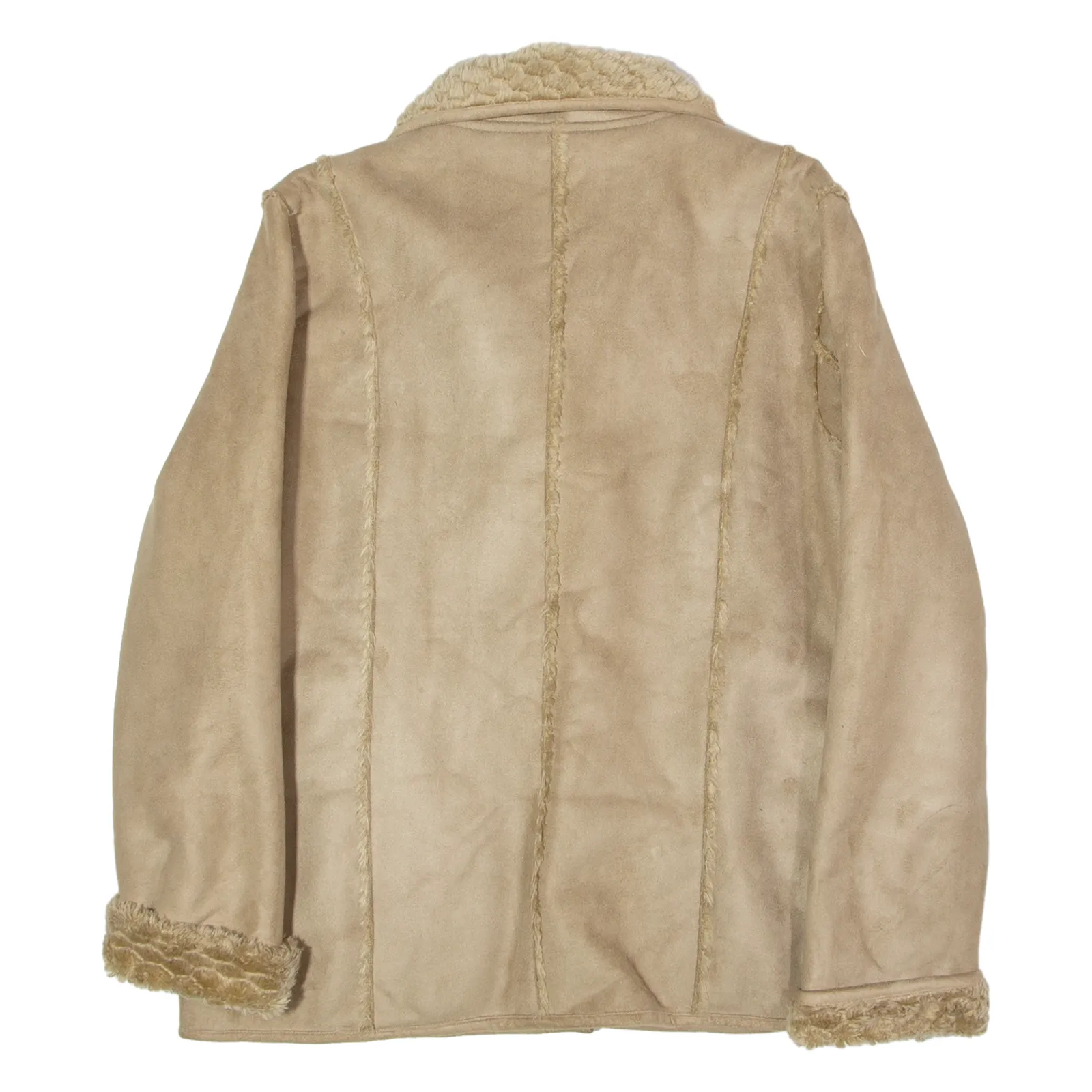 BREAK Womens Overcoat Coat Brown Shearling Faux Suede M