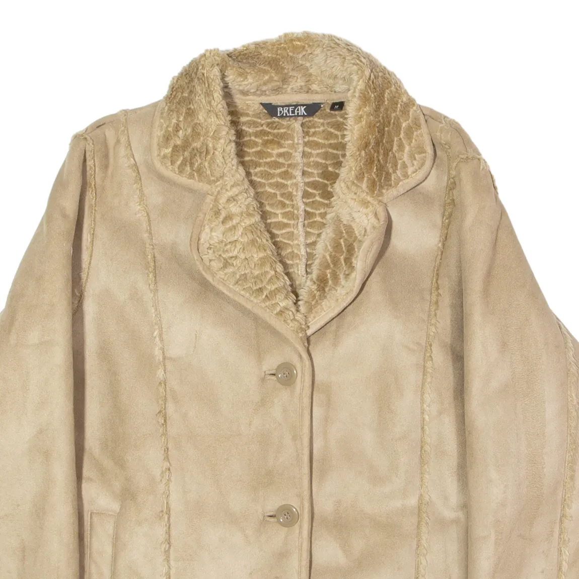 BREAK Womens Overcoat Coat Brown Shearling Faux Suede M