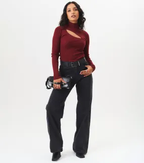 Burgundy High Neck Cut Out Detail Jumper