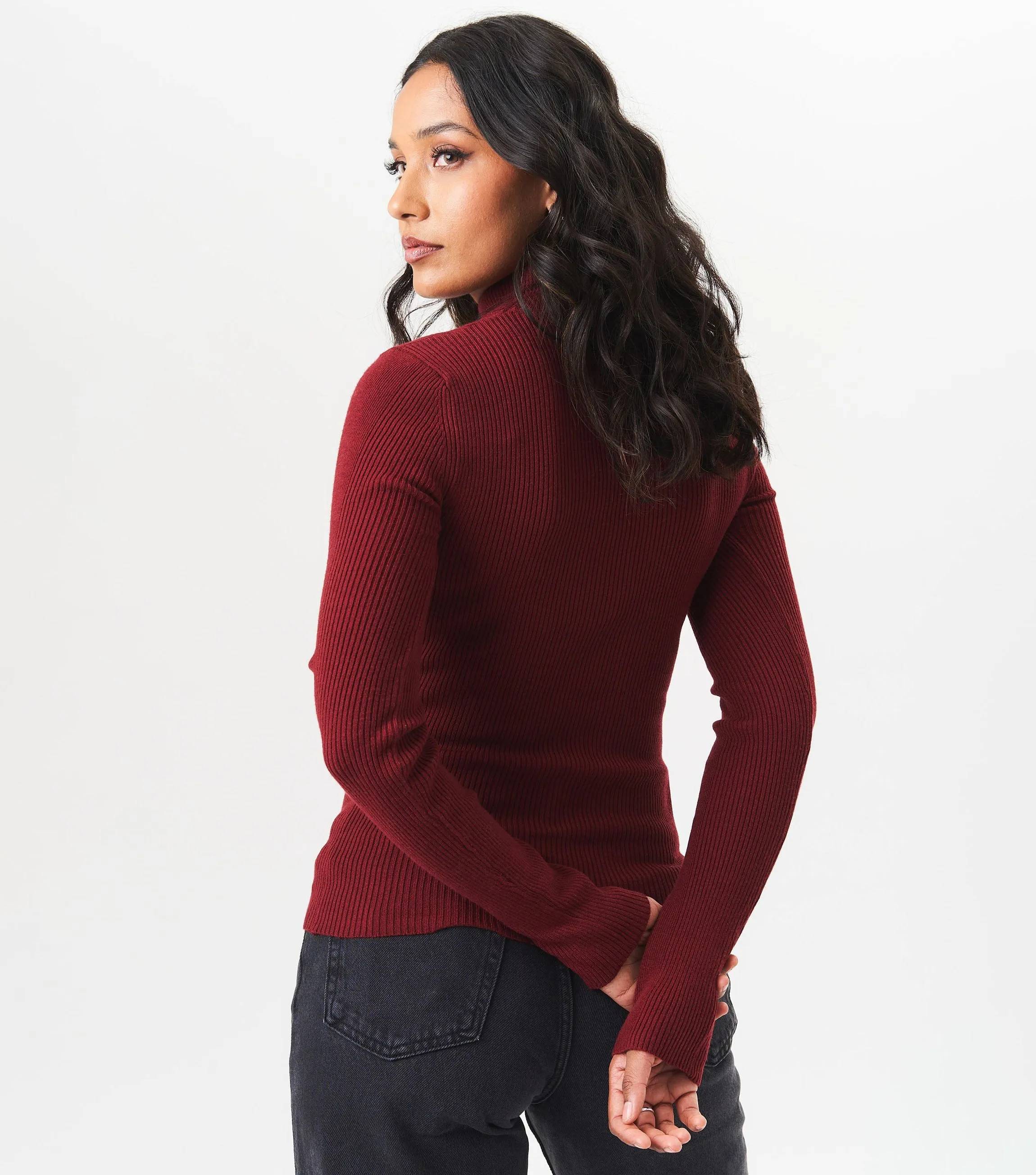 Burgundy High Neck Cut Out Detail Jumper