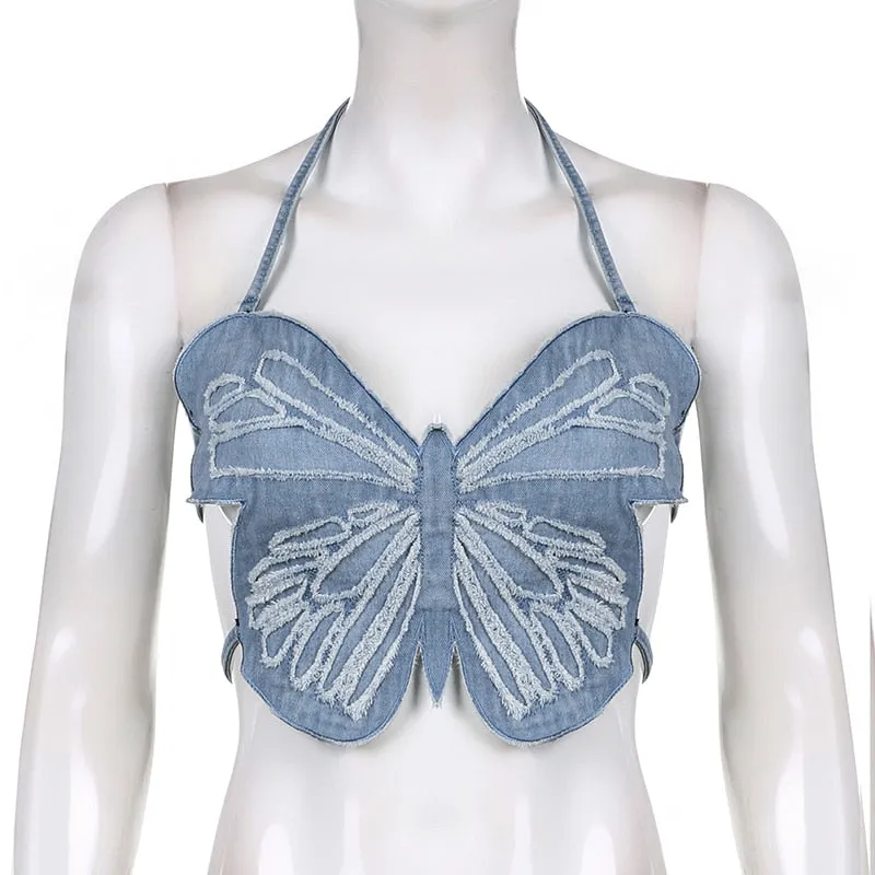 Butterfly Jeans Crop Top
