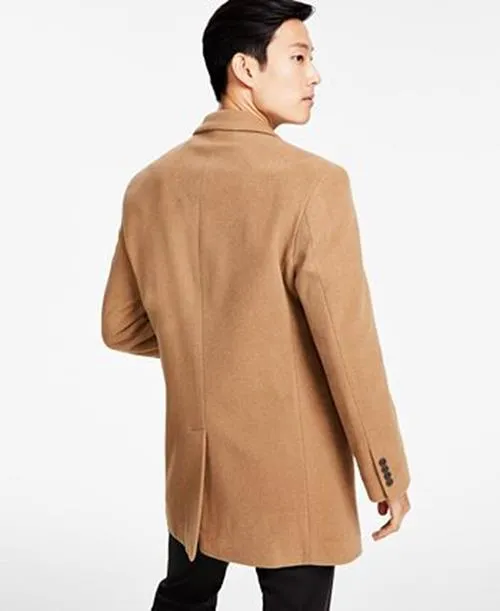 Calvin Klein Men's Prosper Wool-Blend Slim Fit Overcoat Coat 40S Camel