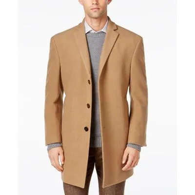 Calvin Klein Men's Prosper Wool-Blend Slim Fit Overcoat Coat 40S Camel