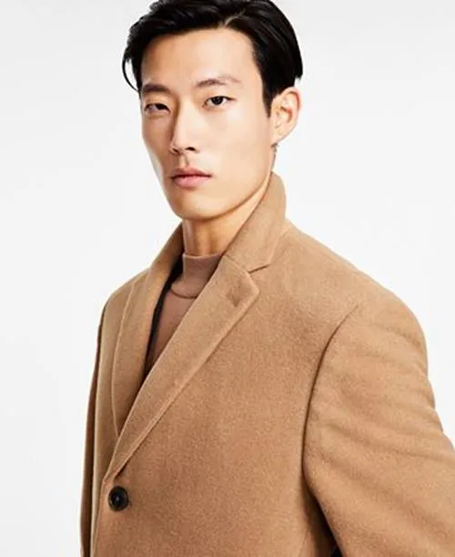 Calvin Klein Men's Prosper Wool-Blend Slim Fit Overcoat Coat 40S Camel