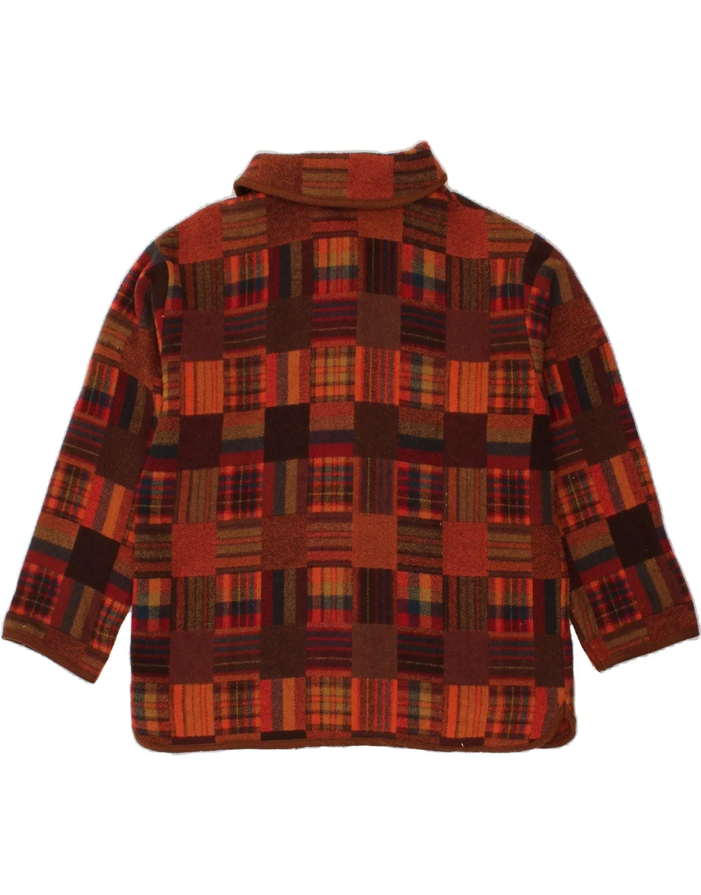 C&A Womens Overcoat IT 42 Large Brown Patchwork Acrylic