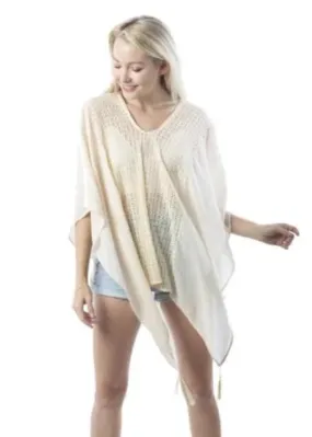 Center Lace Poncho with Tassels