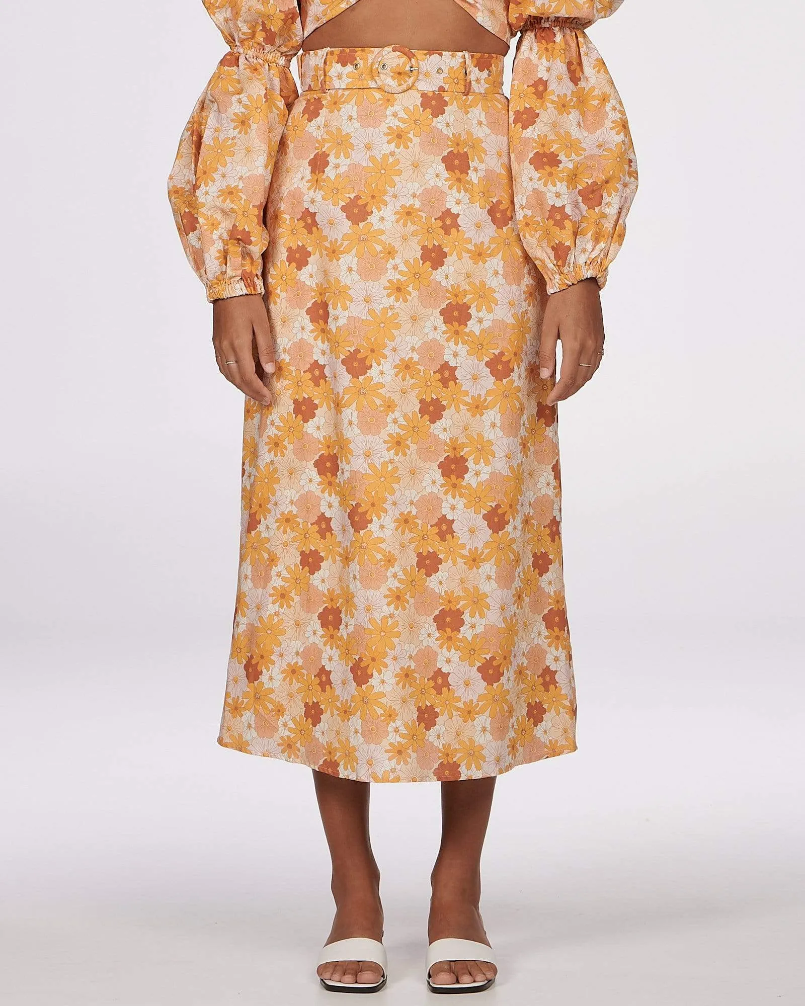 CHARLIE HOLIDAY CINDY SKIRT WITH BELT, SEVENTIES VINTAGE FLORAL