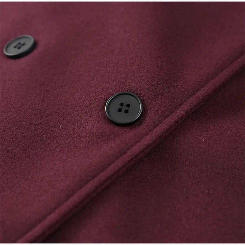 Chic Burgundy Oversize Lapel Overcoat Women Wool Blend Double Breasted Long Sleeve Shoulder Pad Coat 2024 Autumn Female Outwear