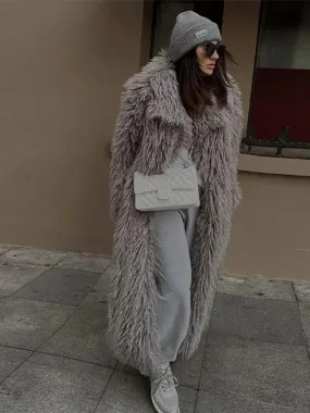 Chicmy-2024 Fashion Long Fluffy Warm Full Sleeves Overcoat  Elegant Thicken Faux Fur Coat For Women Fall Winter Female Chic Streetwear