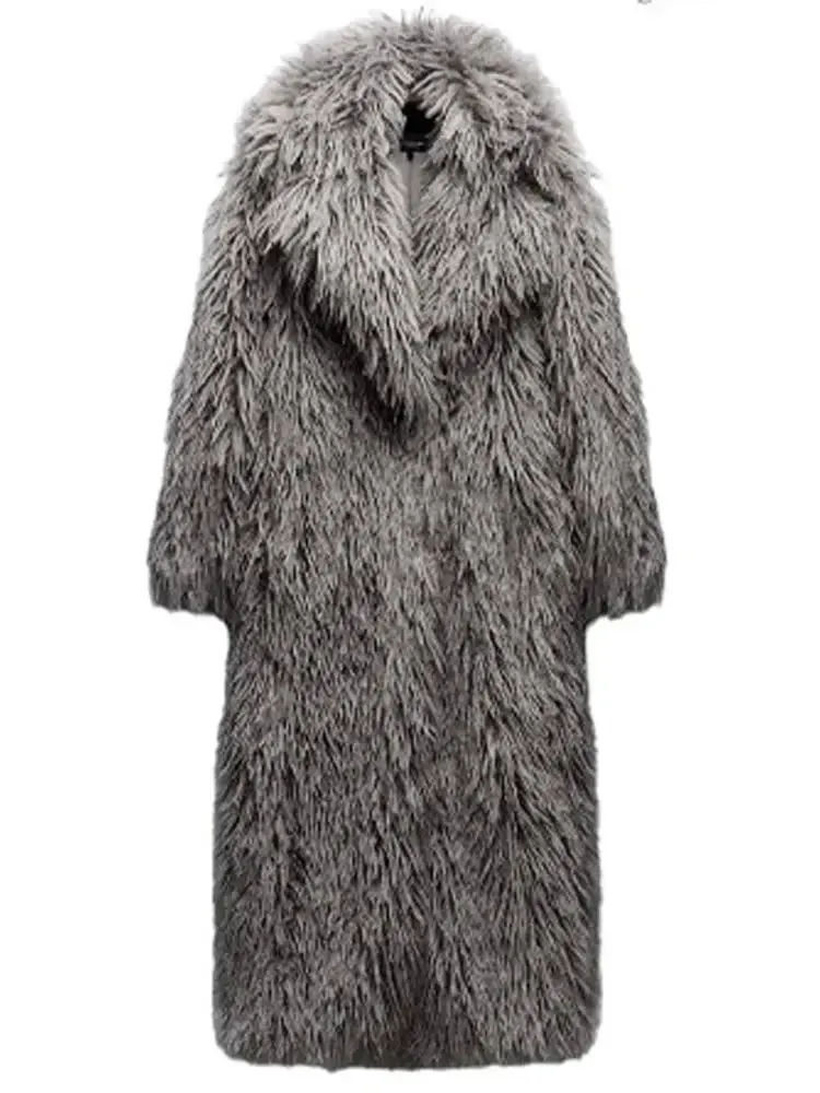 Chicmy-2024 Fashion Long Fluffy Warm Full Sleeves Overcoat  Elegant Thicken Faux Fur Coat For Women Fall Winter Female Chic Streetwear