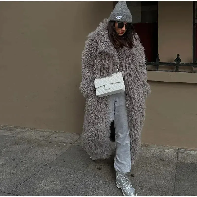 Chicmy-2024 Fashion Long Fluffy Warm Full Sleeves Overcoat  Elegant Thicken Faux Fur Coat For Women Fall Winter Female Chic Streetwear