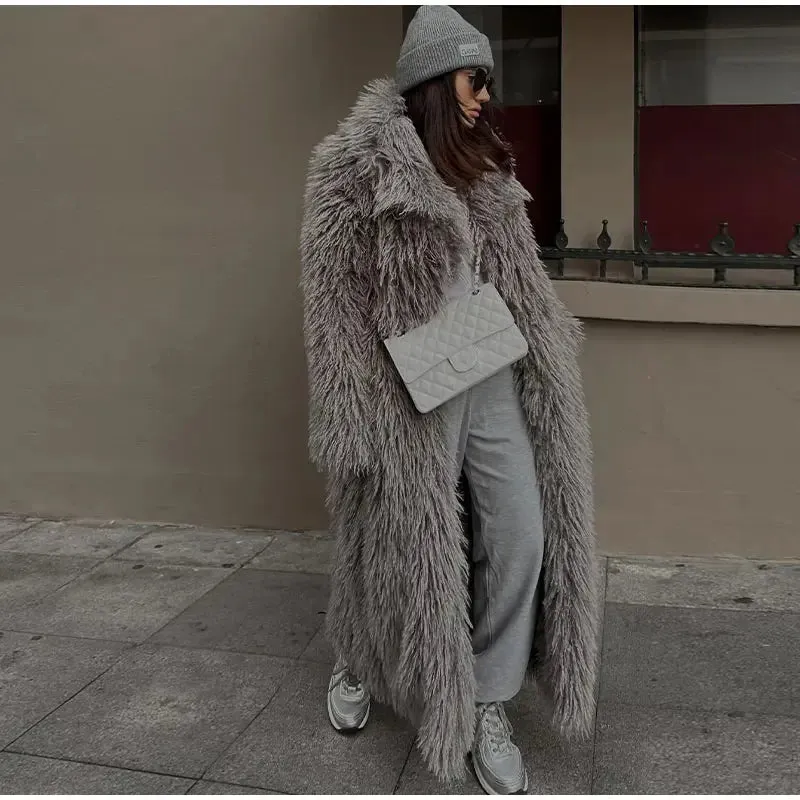 Chicmy-2024 Fashion Long Fluffy Warm Full Sleeves Overcoat  Elegant Thicken Faux Fur Coat For Women Fall Winter Female Chic Streetwear