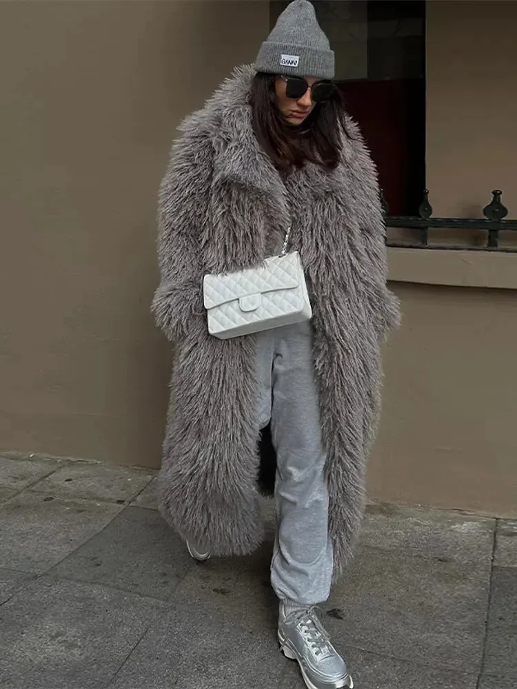 Chicmy-2024 Fashion Long Fluffy Warm Full Sleeves Overcoat  Elegant Thicken Faux Fur Coat For Women Fall Winter Female Chic Streetwear