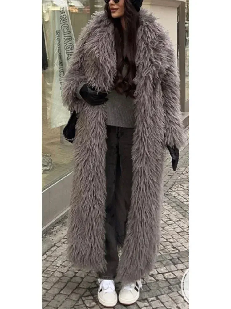 Chicmy-2024 Fashion Long Fluffy Warm Full Sleeves Overcoat  Elegant Thicken Faux Fur Coat For Women Fall Winter Female Chic Streetwear