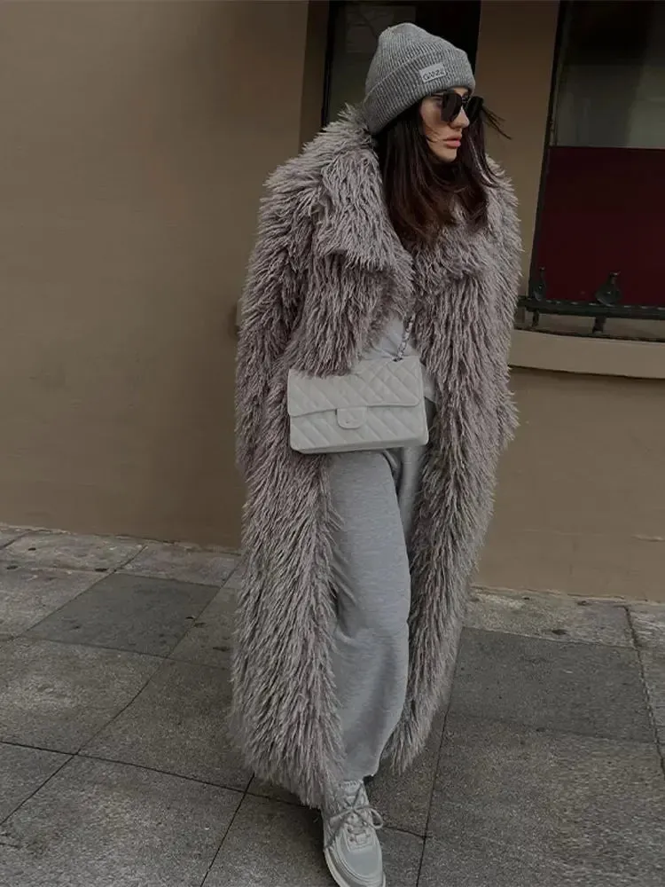 Chicmy-2024 Fashion Long Fluffy Warm Full Sleeves Overcoat  Elegant Thicken Faux Fur Coat For Women Fall Winter Female Chic Streetwear