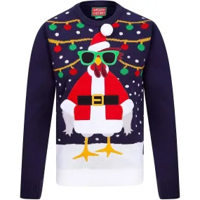 Christmas Santa Turkey Mens Christmas Jumper - Navy
