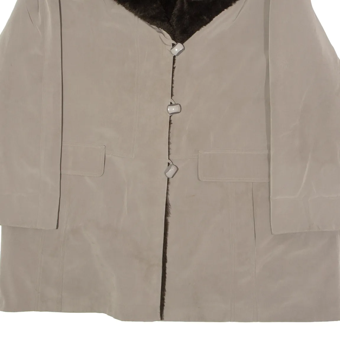 CLAUDE HARVEY Faux Fur Lined Womens Overcoat Coat Beige 90s XL