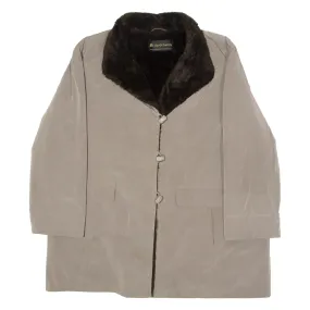 CLAUDE HARVEY Faux Fur Lined Womens Overcoat Coat Beige 90s XL