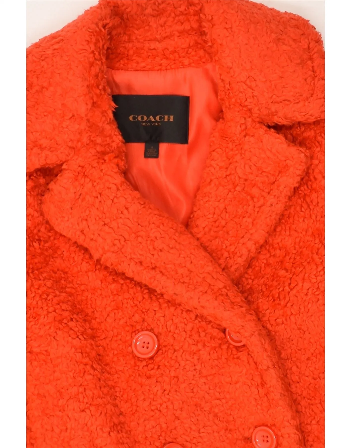 COACH Womens Fleece Overcoat UK 10 Small Orange Acrylic