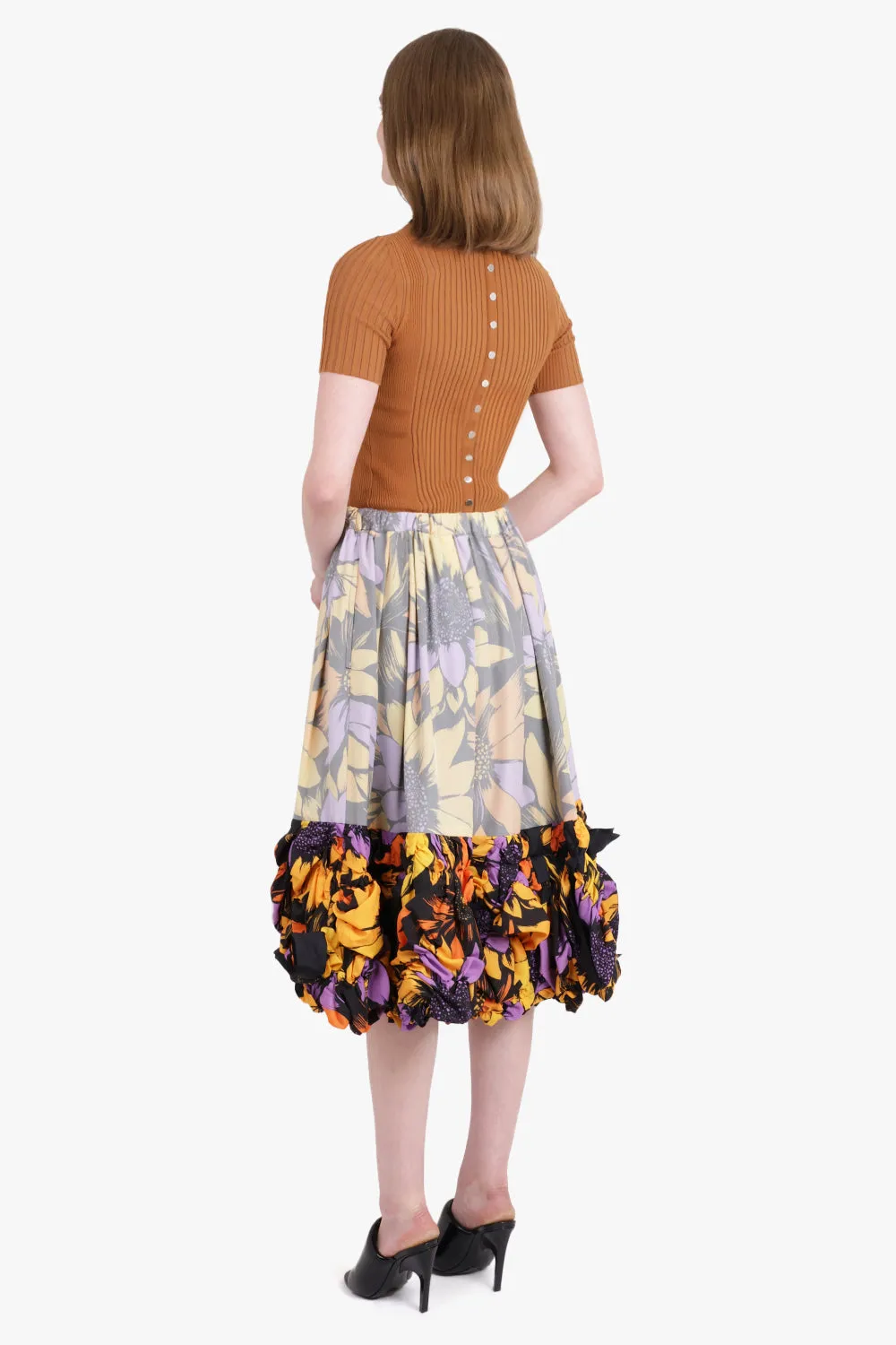 Contrast Detail Floral Print Midi Skirt with Ruffle Hem | Multi