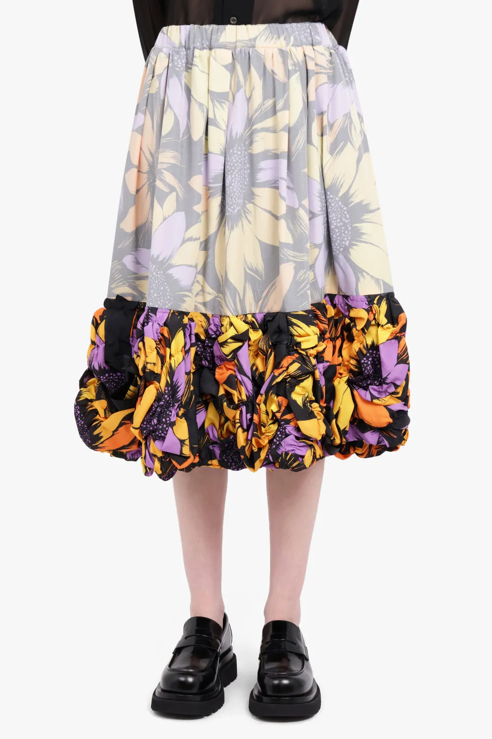 Contrast Detail Floral Print Midi Skirt with Ruffle Hem | Multi