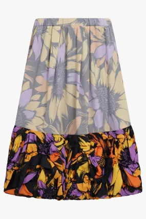 Contrast Detail Floral Print Midi Skirt with Ruffle Hem | Multi
