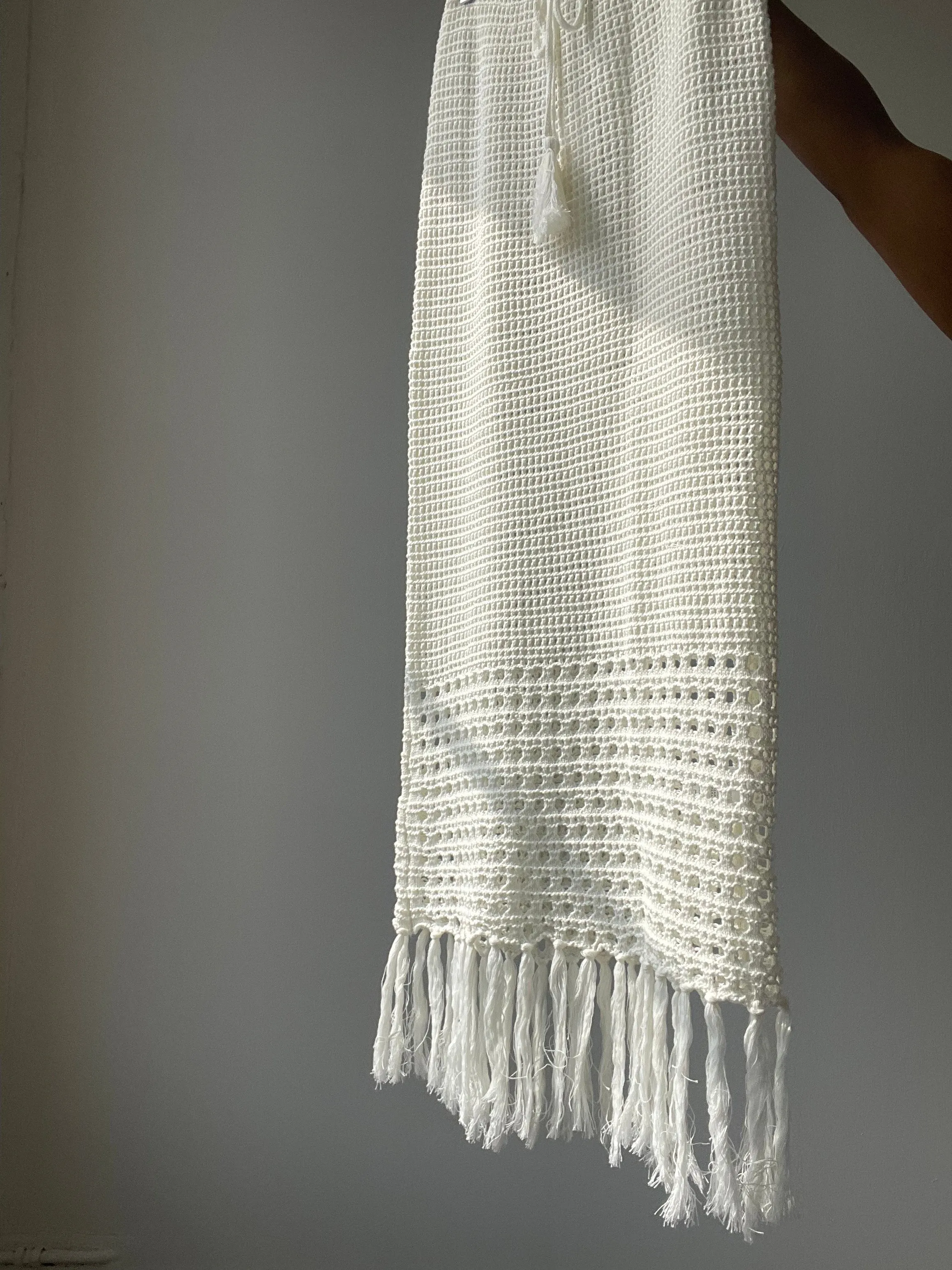 Courtney Cotton Crochet Fringe Midi Skirt In Ivory