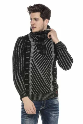 CP212 Textured Thick Patterned Sweater with Fur Collar