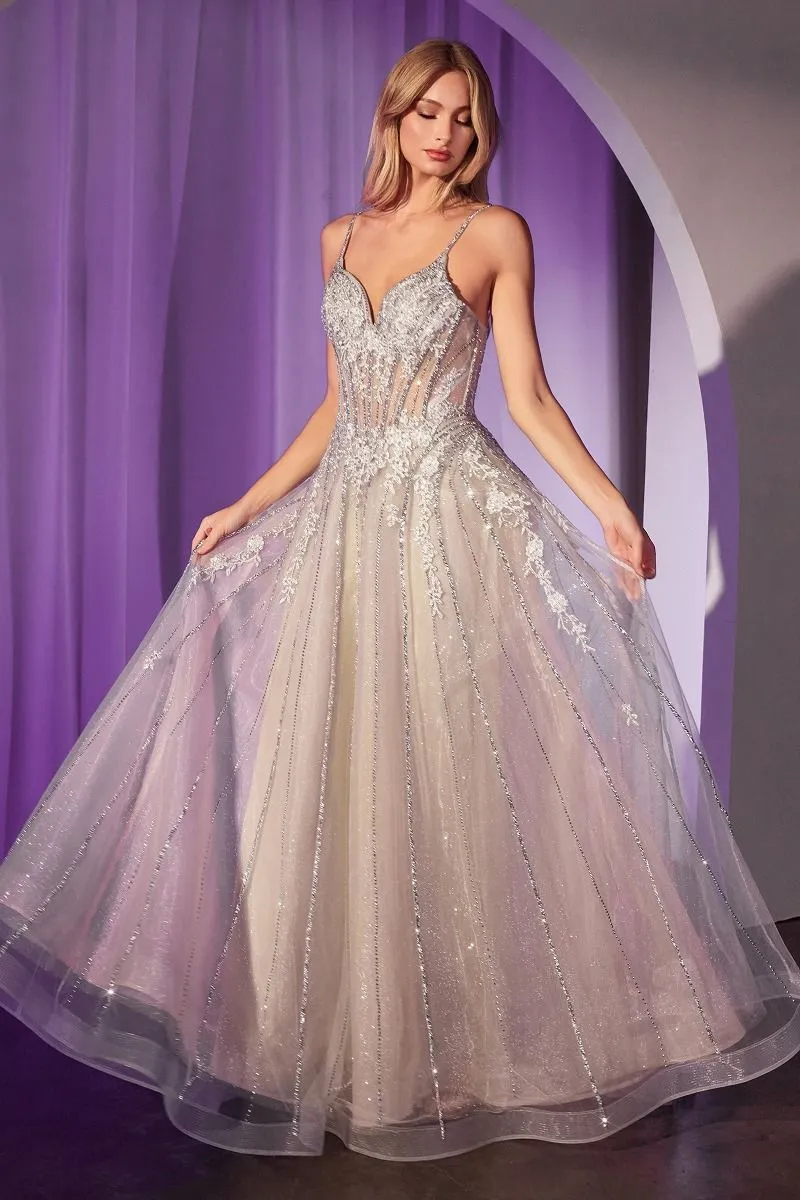 CRYSTAL EMBELLISHED A-LINE TULLE DRESS CDCD786