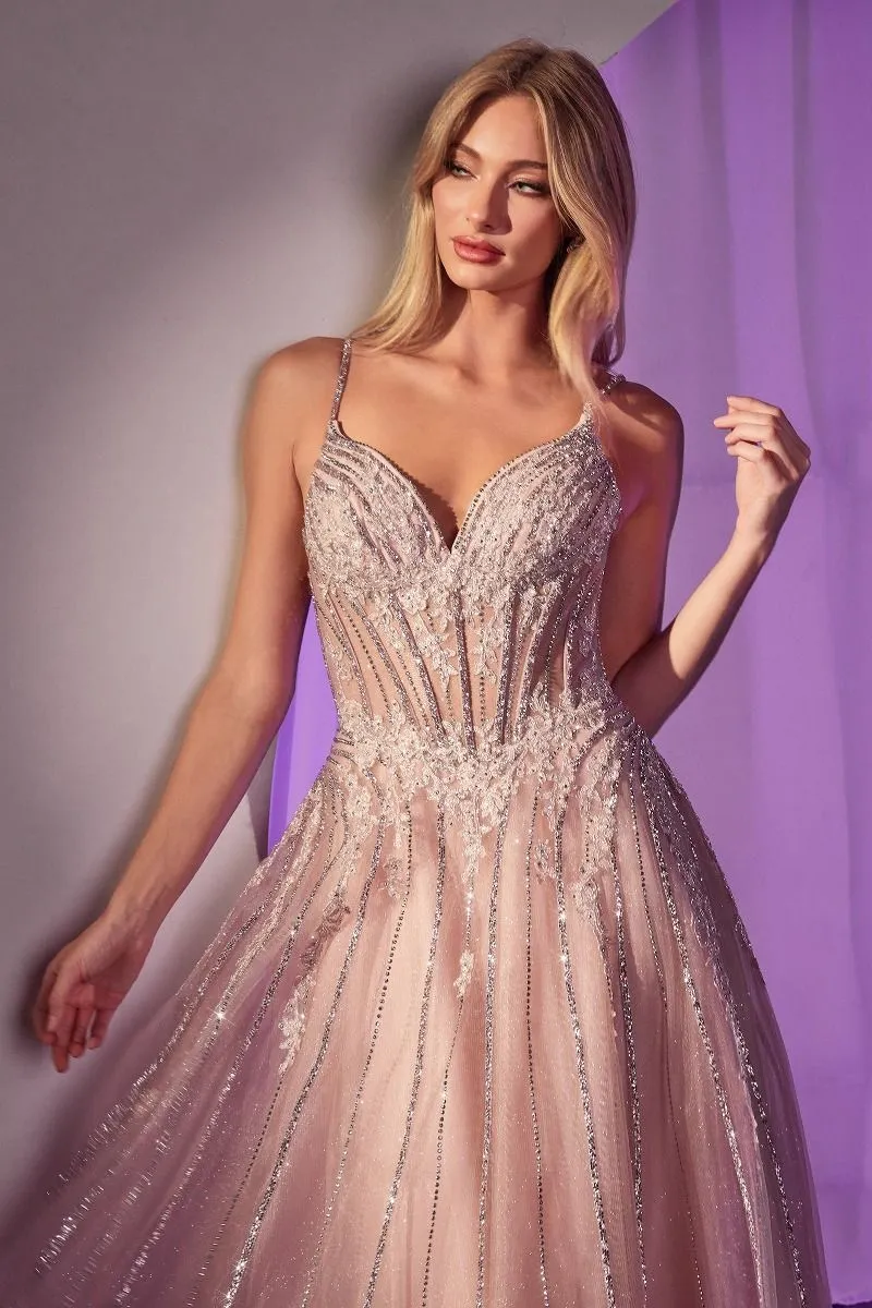CRYSTAL EMBELLISHED A-LINE TULLE DRESS CDCD786