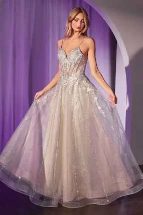 CRYSTAL EMBELLISHED A-LINE TULLE DRESS CDCD786