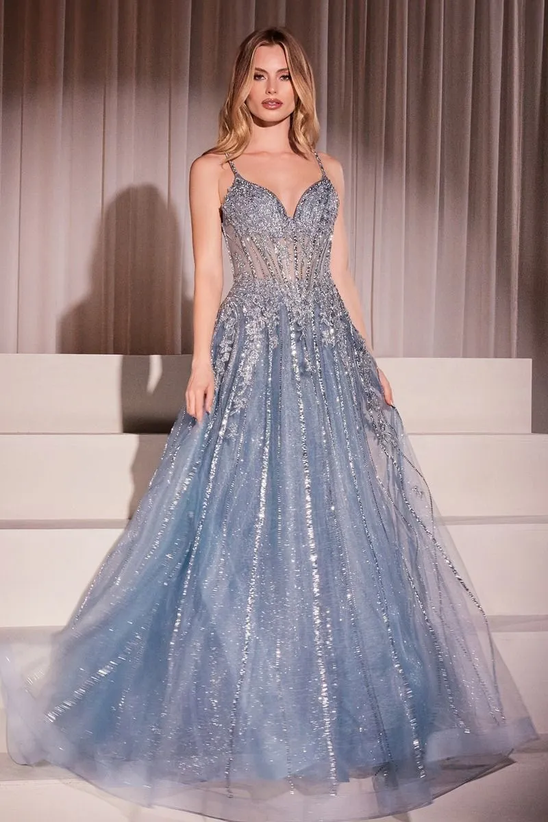 CRYSTAL EMBELLISHED A-LINE TULLE DRESS CDCD786