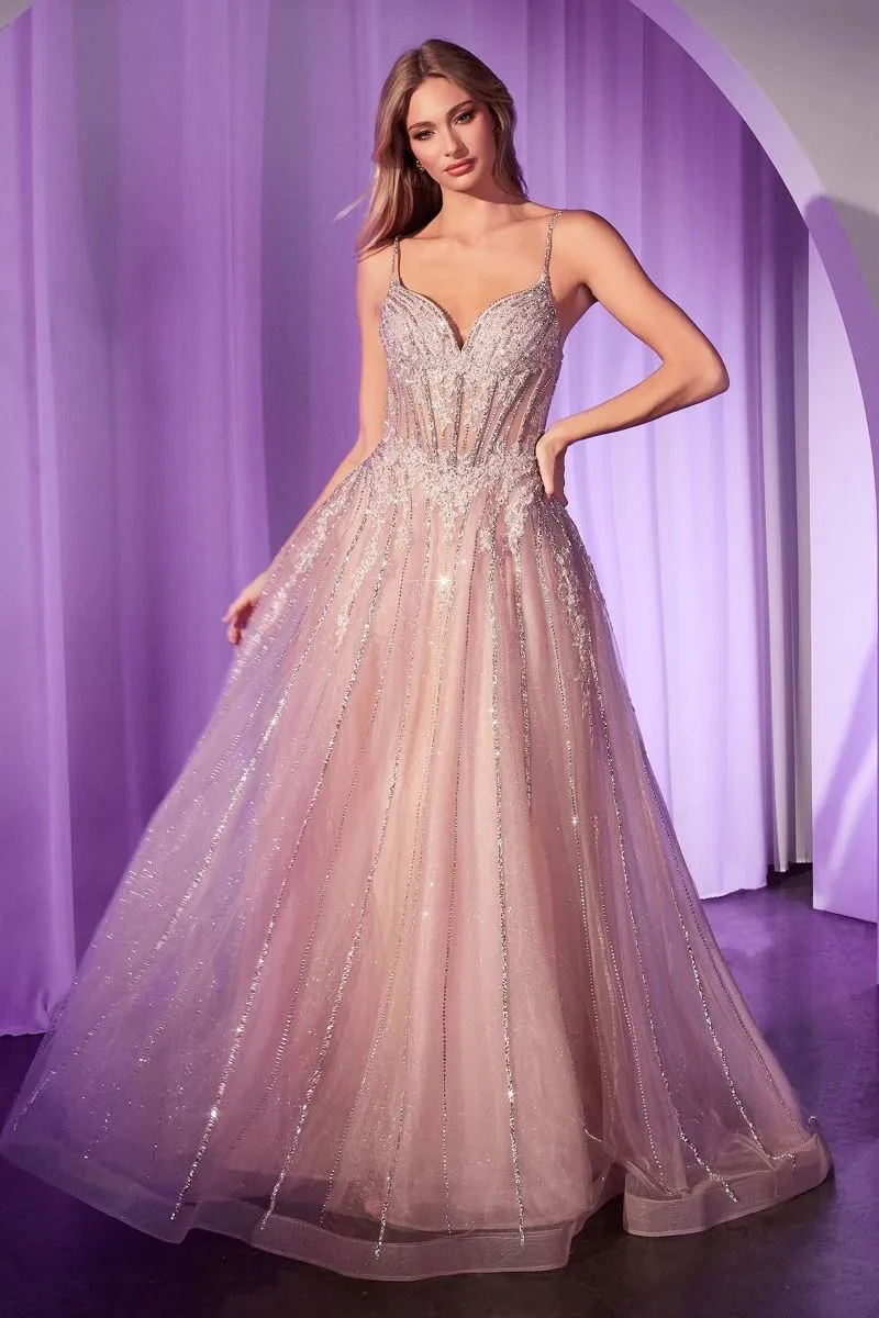 CRYSTAL EMBELLISHED A-LINE TULLE DRESS CDCD786