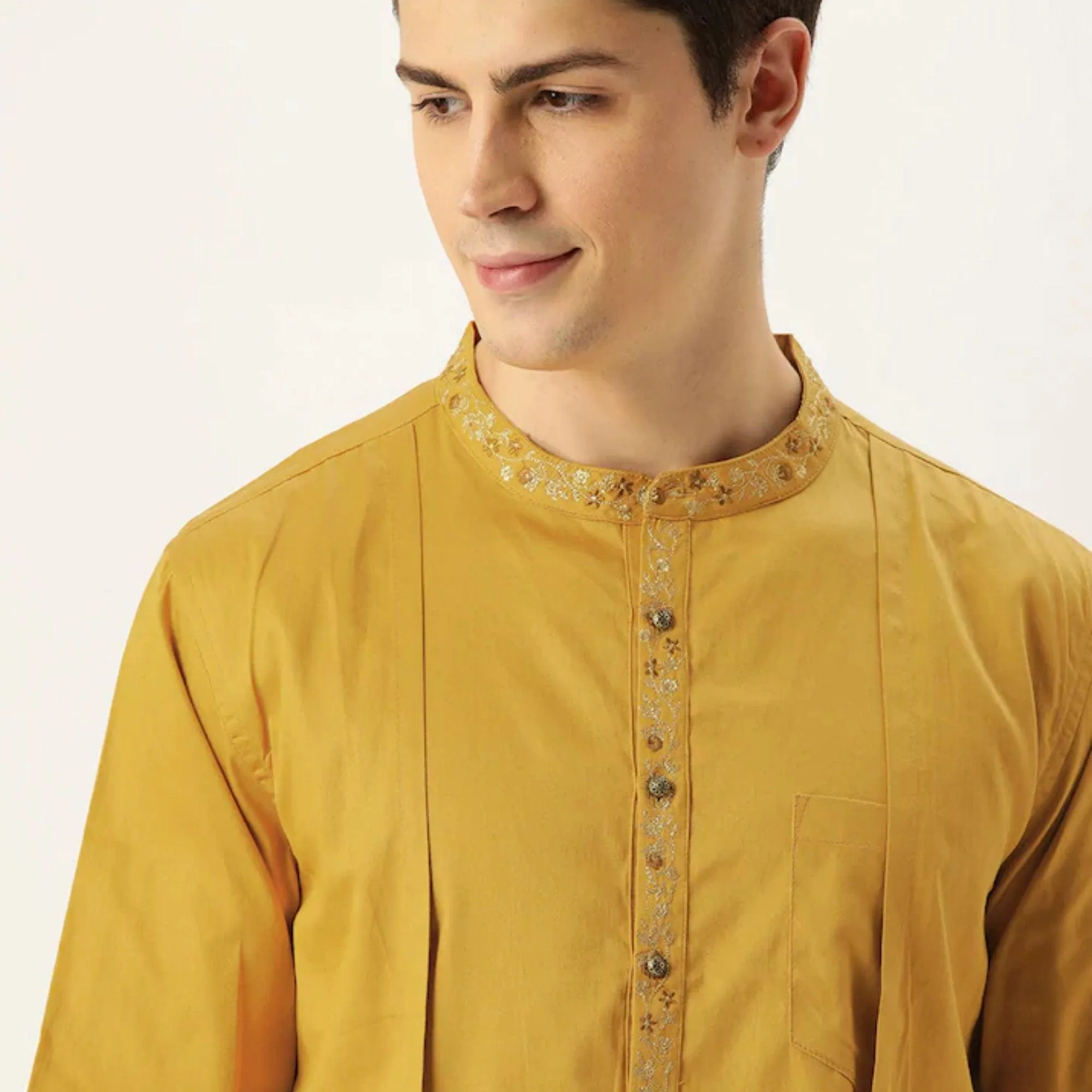Custom made embroidered men wedding kurta pajama set , 100% cotton  yellow kurta for men , Indian Men Tunic , multistyle kurta , xl to 4xl