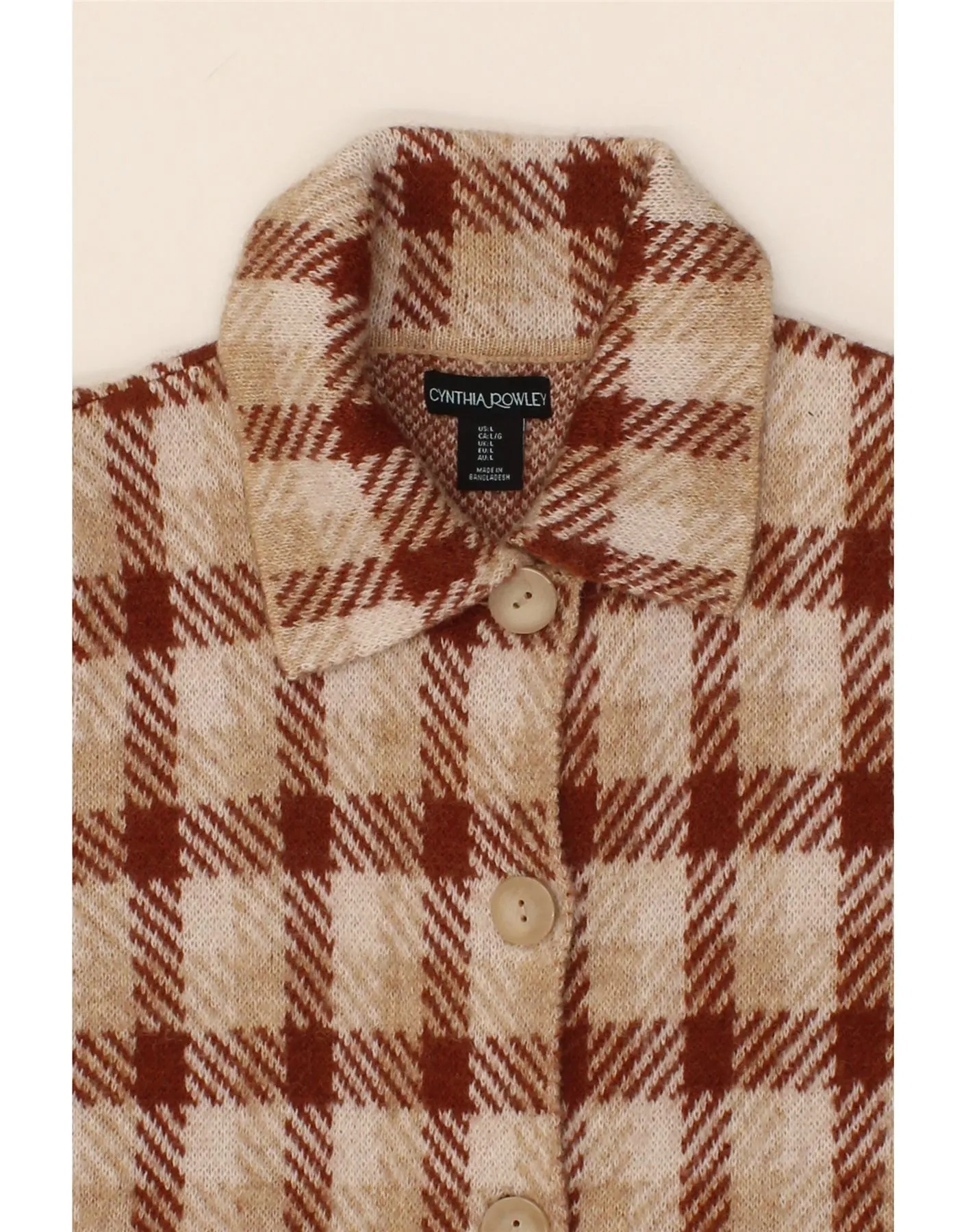 CYNTHIA ROWLEY Womens Overcoat UK 16 Large Beige Check Acrylic