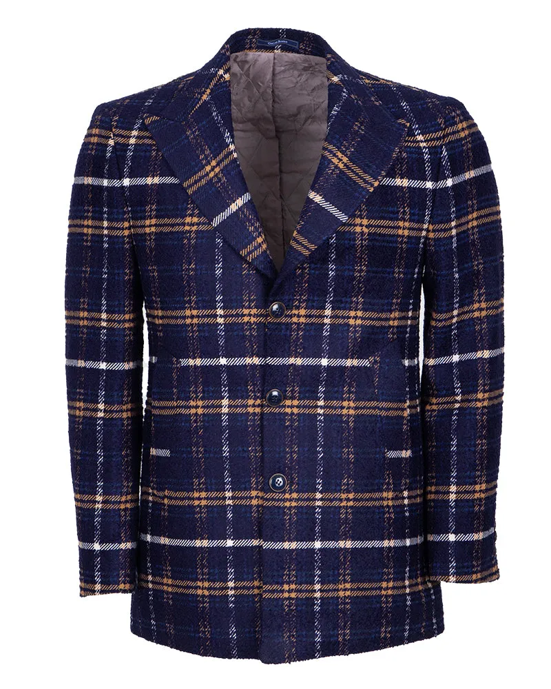 Dark Blue Glen Design Men's Overcoat
