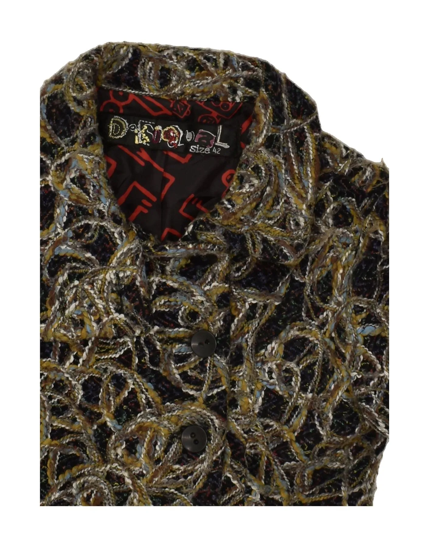 DESIGUAL Womens Abstract Pattern Overcoat EU 42 Large Grey Acrylic