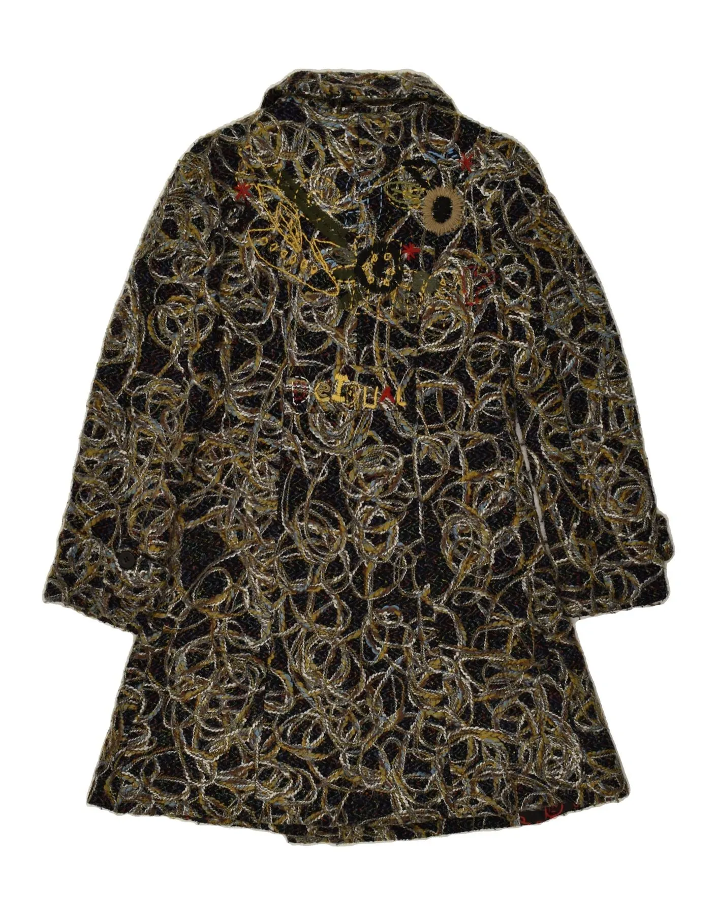 DESIGUAL Womens Abstract Pattern Overcoat EU 42 Large Grey Acrylic