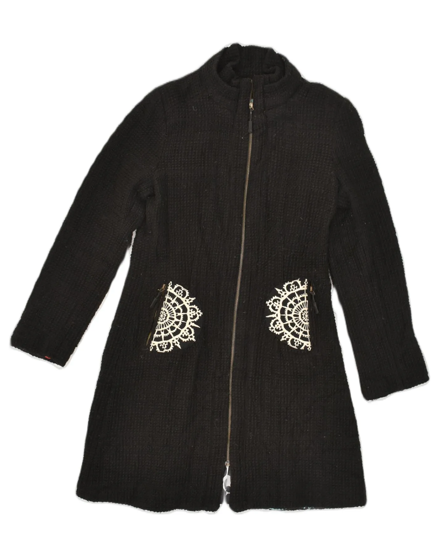 DESIGUAL Womens Overcoat EU 40 Medium Black Acrylic