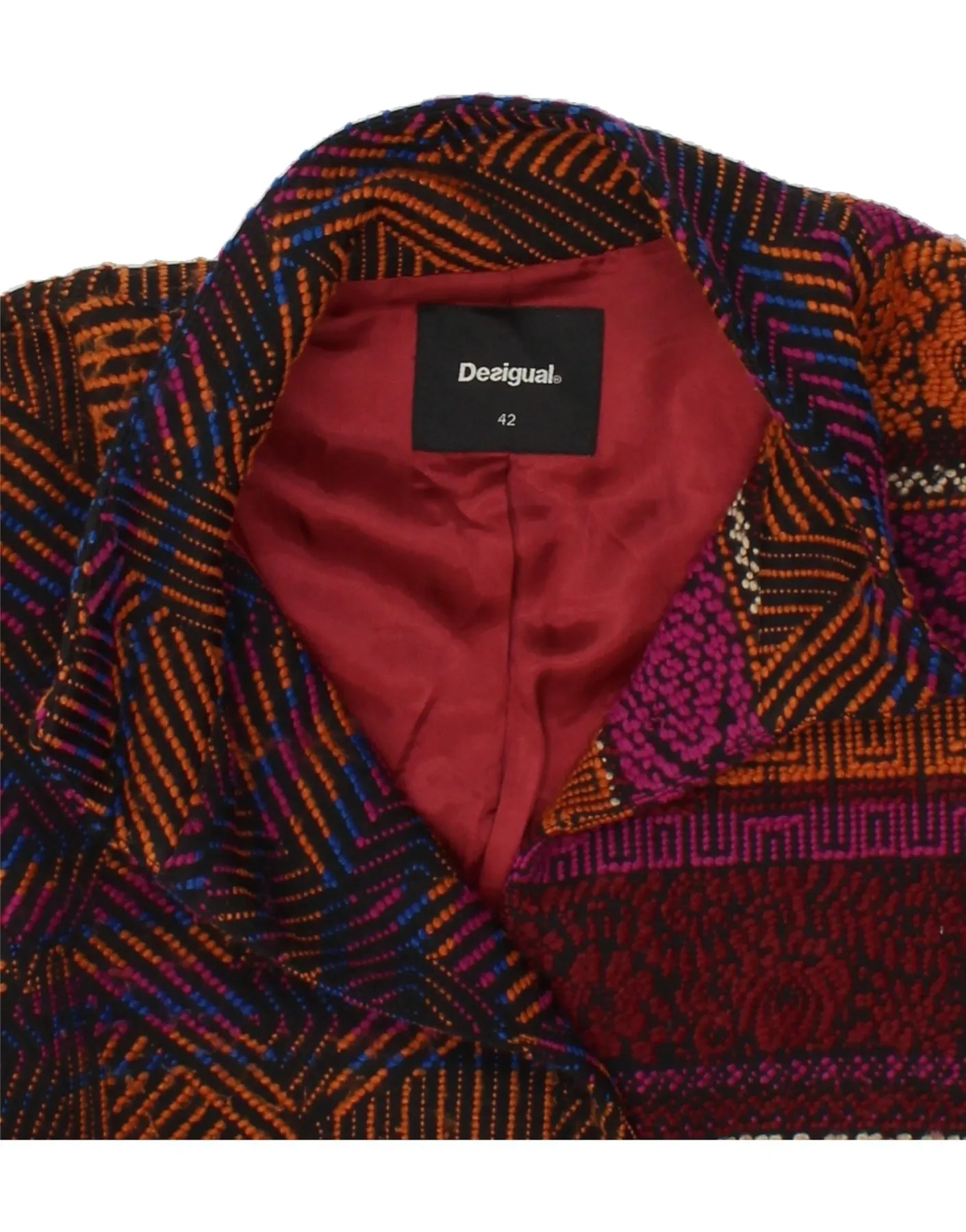 DESIGUAL Womens Overcoat IT 42 Medium Multicoloured Patchwork Acrylic