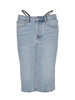 Diamanté Thong Midi Skirt In Denim (Vintage Fade)