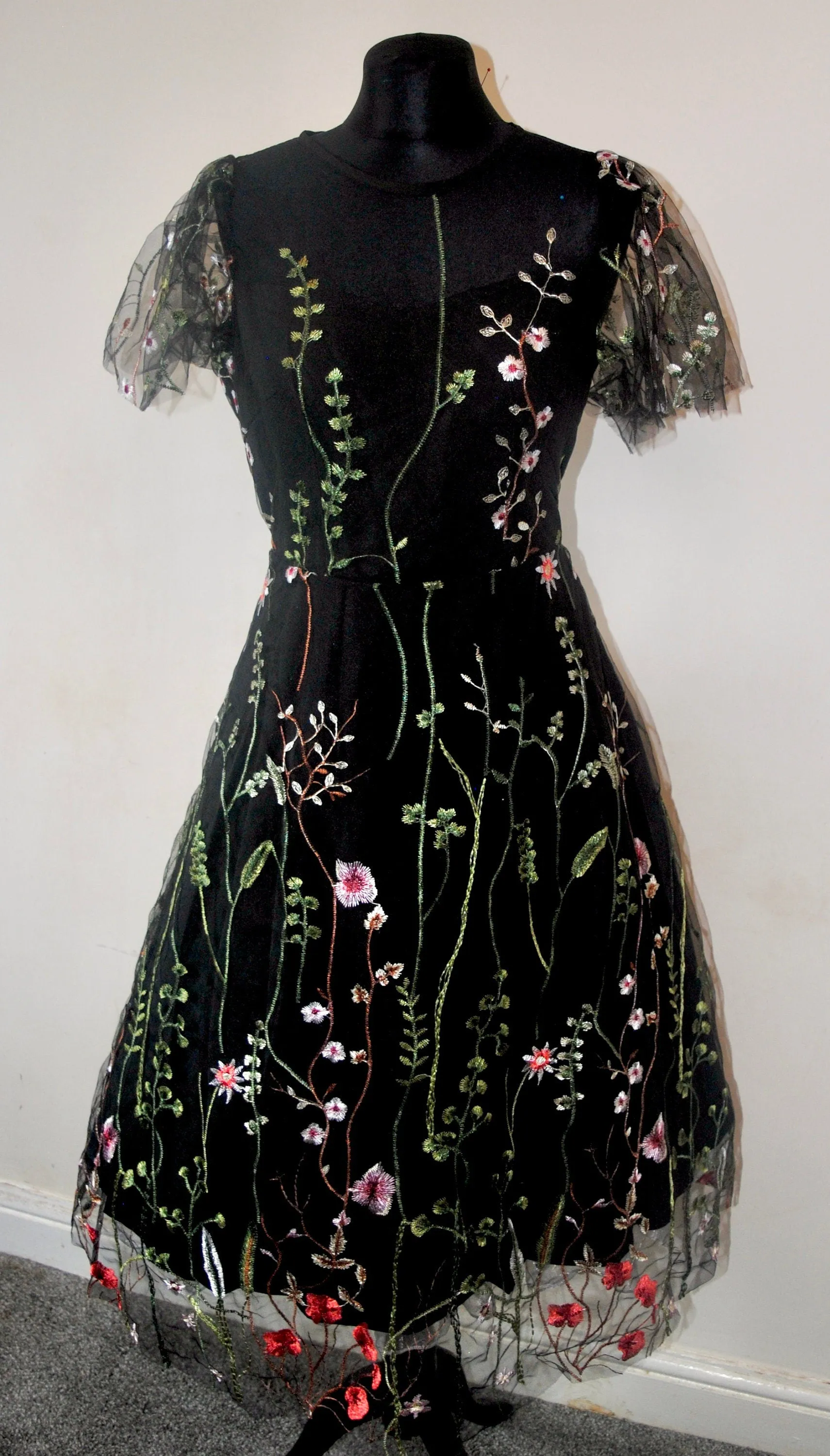 Embroidered Flower Tulle Dress - Size Medium