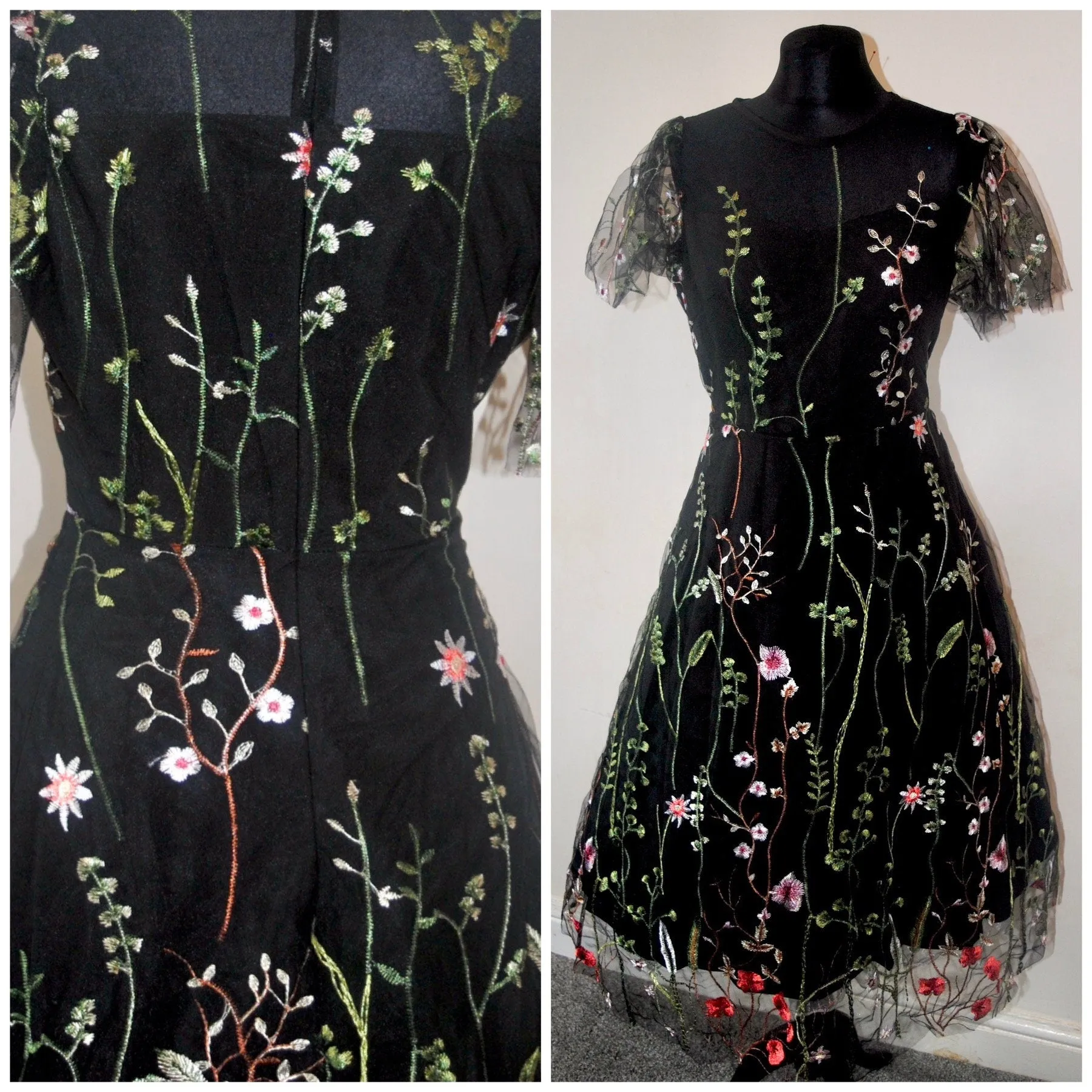 Embroidered Flower Tulle Dress - Size Medium