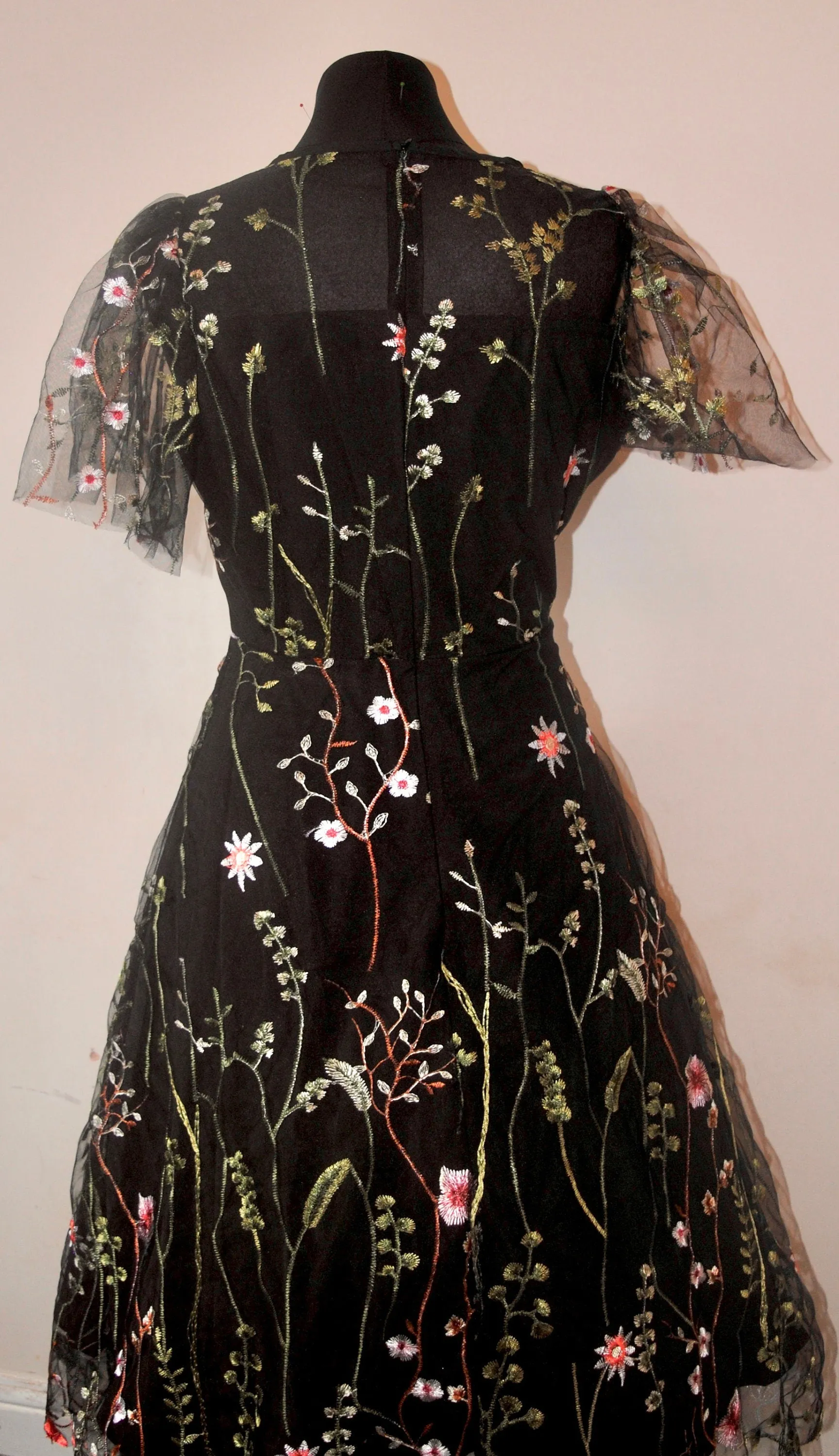 Embroidered Flower Tulle Dress - Size Medium