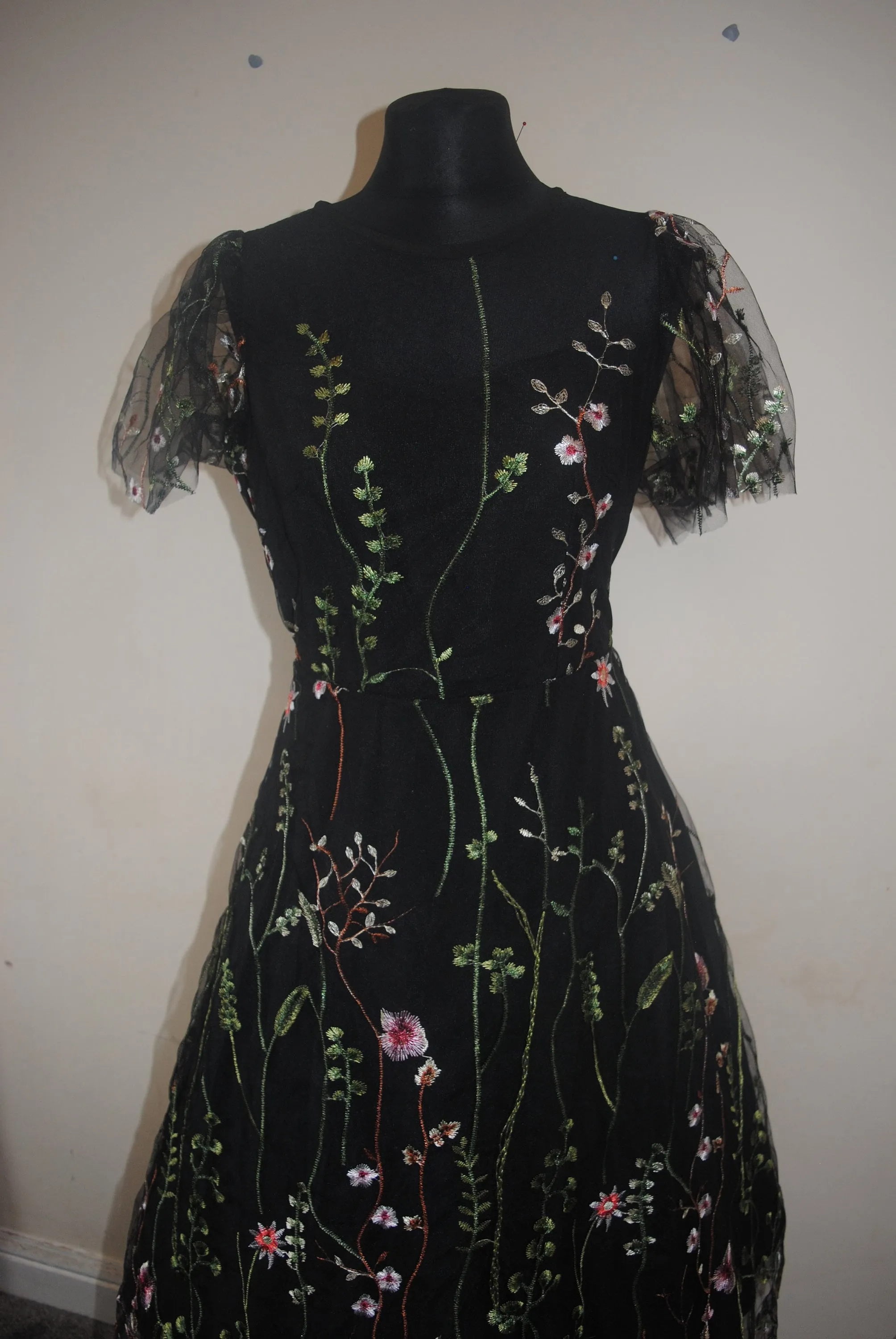 Embroidered Flower Tulle Dress - Size Medium