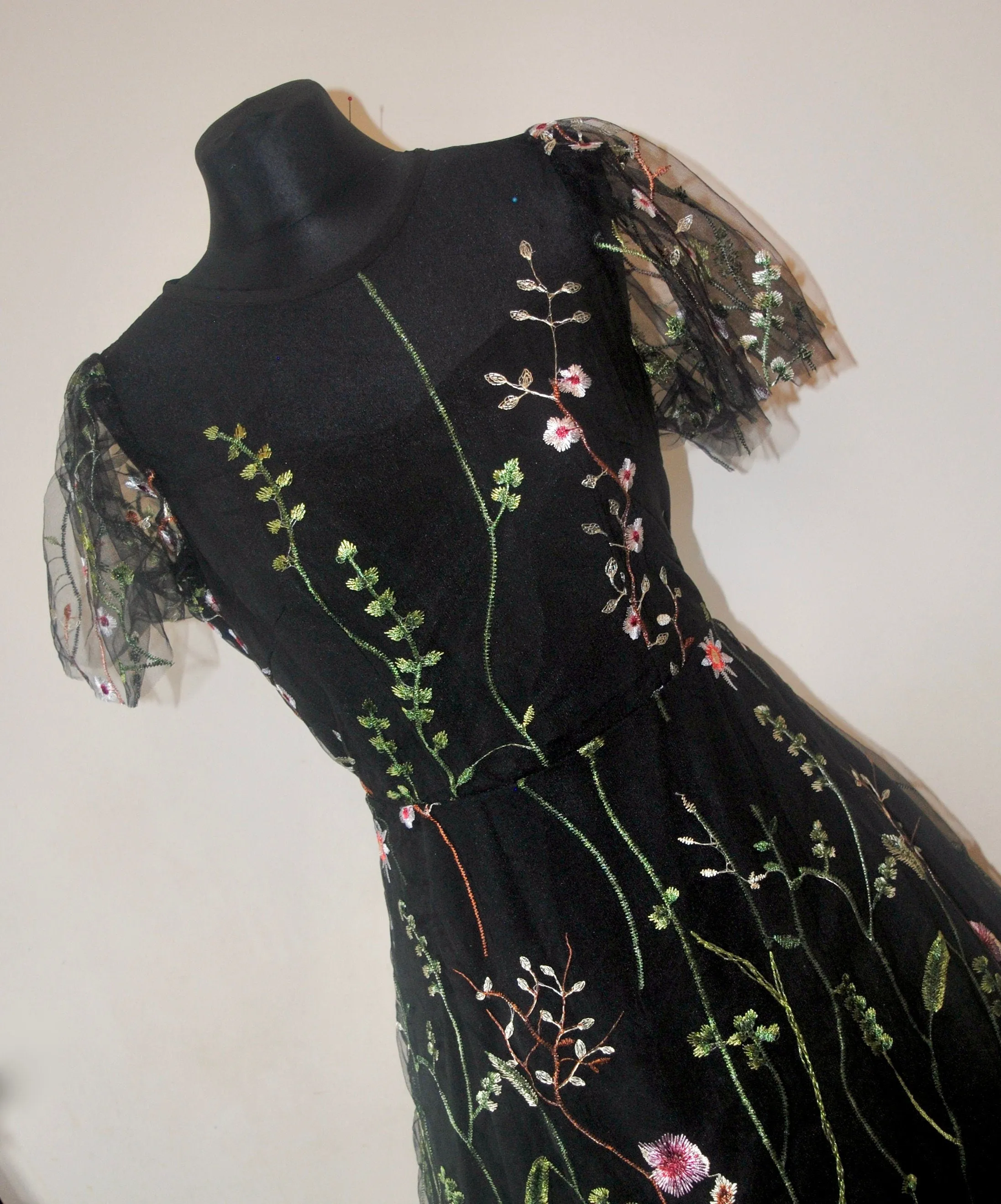 Embroidered Flower Tulle Dress - Size Medium