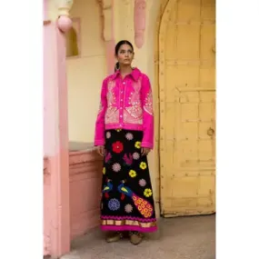 Embroidered Peacock Bright Maxi Skirt