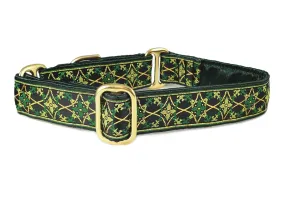Exeter in Green & Gold - Martingale or Buckle Dog Collar - 1" Width